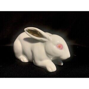 Vintage creamy white Bunny | pink eyes | gold embellished ears Easter | Spring
